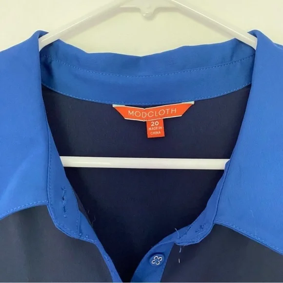 ModCloth Just My Typist Dress Women’s Sz 20 Pleated, Button Front Navy Blue - Picture 7 of 13